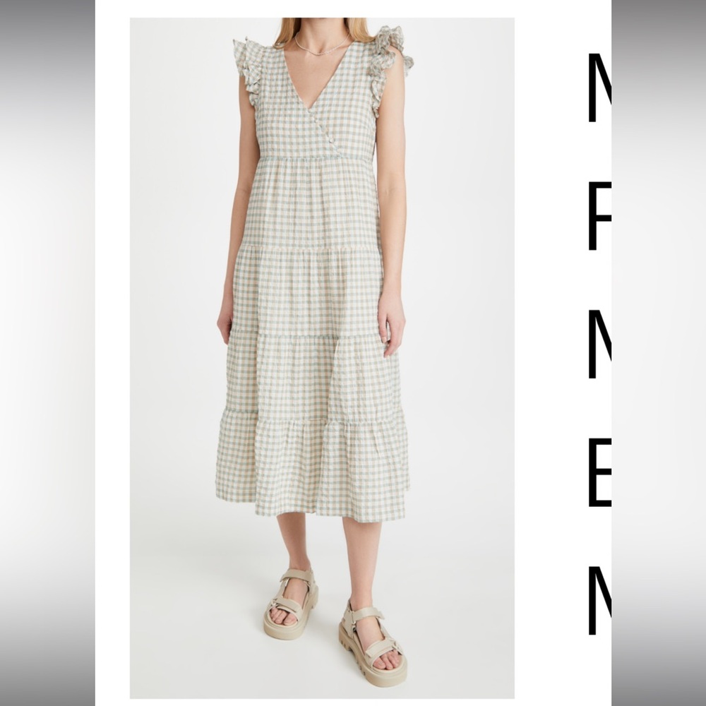 Madewell plaid ruffled dress gingham/blue/green